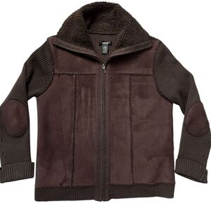 2000s Chocolate Brown Faux Suede Wool Blend Sweater Jacket sz L